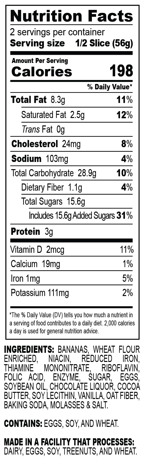Nadel - NATURALLY DELICIOUS BANANA CHOCOLATE CHIP CAKE SLICES (4 Pack) Sweet Breads & Cakes, Back to School lunch snack, breakfa