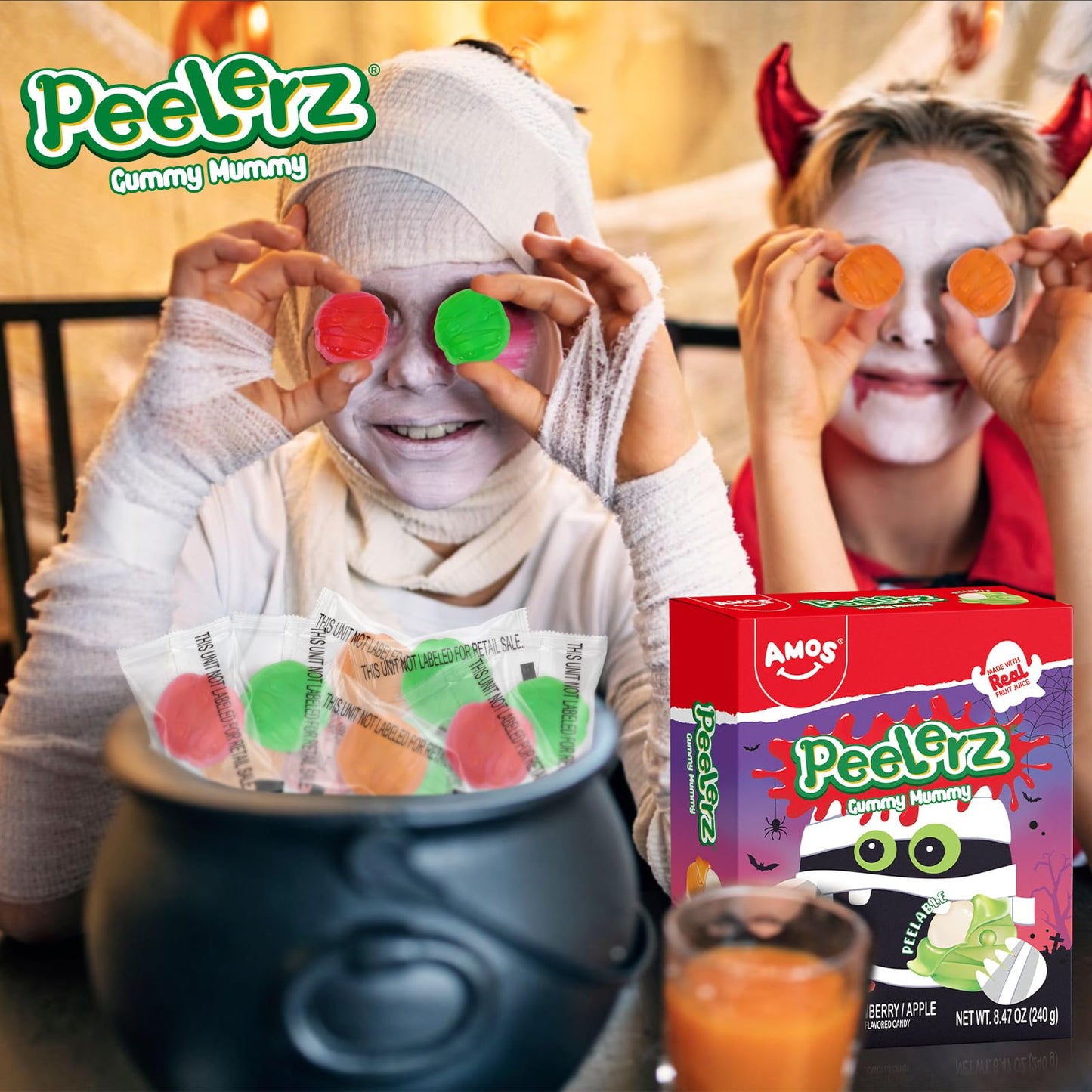 AMOS Halloween Peelerz 4D Mummy Gummies Candy Halloween Candy  for Kids  Trick or Treat  Parties  School Events & Movie Nights  Individually Wrapped Bulk Gummy Snacks  240g (8.47oz) Pack