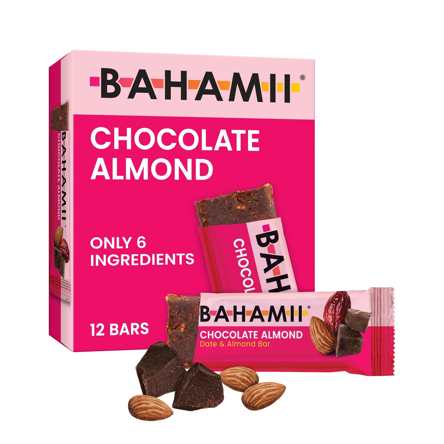 Bahamii Snack Bars, Healthy Vegan Snacks, Gluten Free, 12 Pack, Made with Dates & Nuts, No Added Sugar, Good Source of Fiber