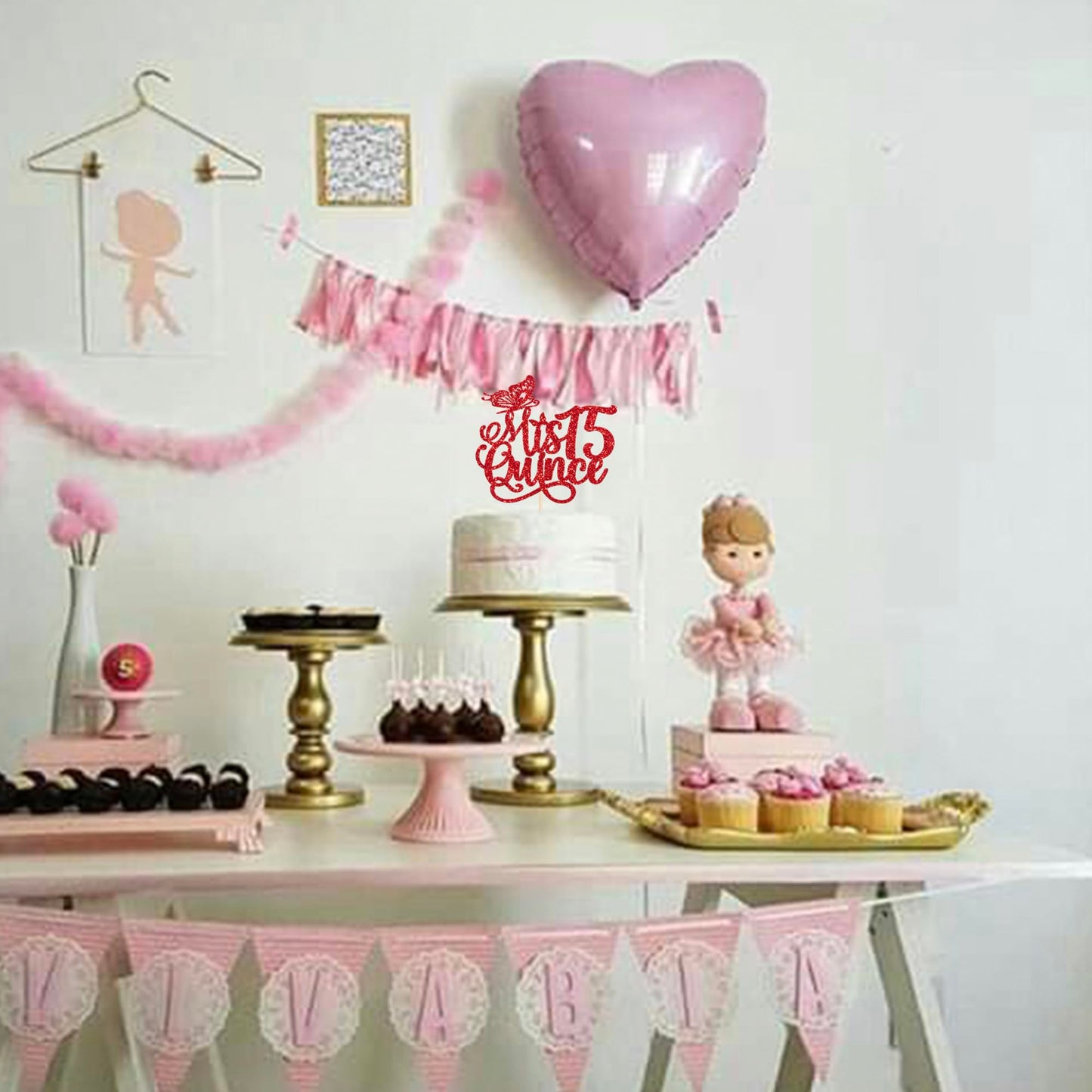 Rssta i Cake Topper Glitter 15th Birthday Decorations Red