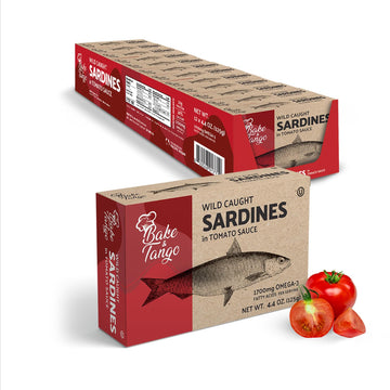 Bake and Tango - Sardines in Tomato Sauce - 4.4oz (Pack of 12) | Rich in Omega-3, High-Protein, Wild-Caught, Non-GMO, Gluten-Fre