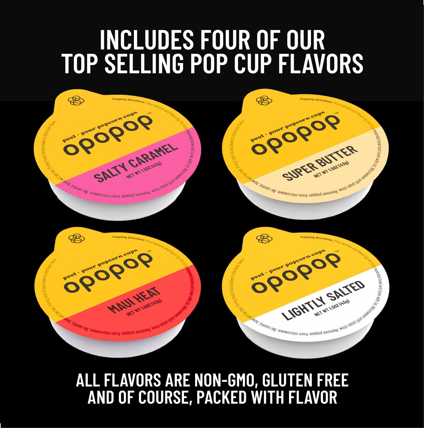 Opopop Microwave Popcorn - Variety 4-Pack Gourmet Popcorn Kit, Collapsible Silicone Popcorn Popper, Popcorn Maker, Gluten Free S