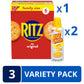 Ritz Original Crackers And Easy Cheese Cheddar Snack Variety Pack, 1 Family Size Box & 2 Cans