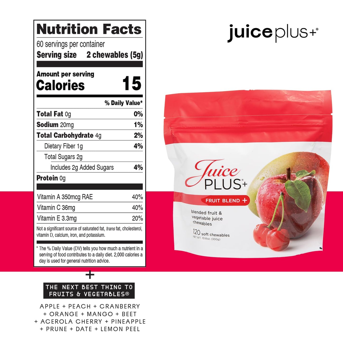 Juice Plus+ Fruit & Vegetable Blend Soft Chews - Vegan Gummy Vitamins - 120 Count (4 packs, 2 of each flavor)