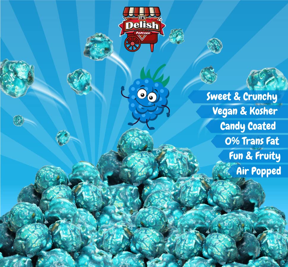 Gourmet Blue Raspberry Flavored Popcorn by Its Delish - 16 Oz Jumbo-Sized Container | Bulk Air Popped Pop Corn Snack - Fruity B