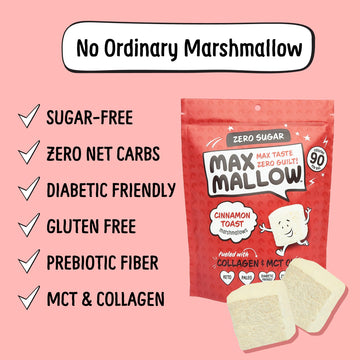Know Brainer Max Mallow Cinnamon Toast - Guilt-Free & Zero Sugar Marshmallows - Low Carb, Zero Fat, Gluten-Free & Ketogenic - Ma