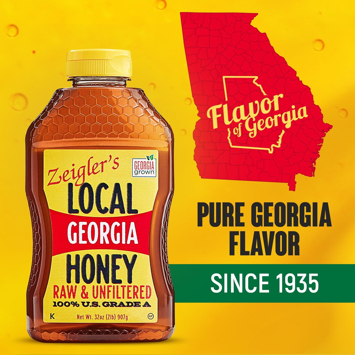 Zeigler'S Local Georgia Award Winning Honey - All Natural, Pure, Raw, & Unfiltered Georgia Honey, 32 Oz Squeeze Bottle - For Tea