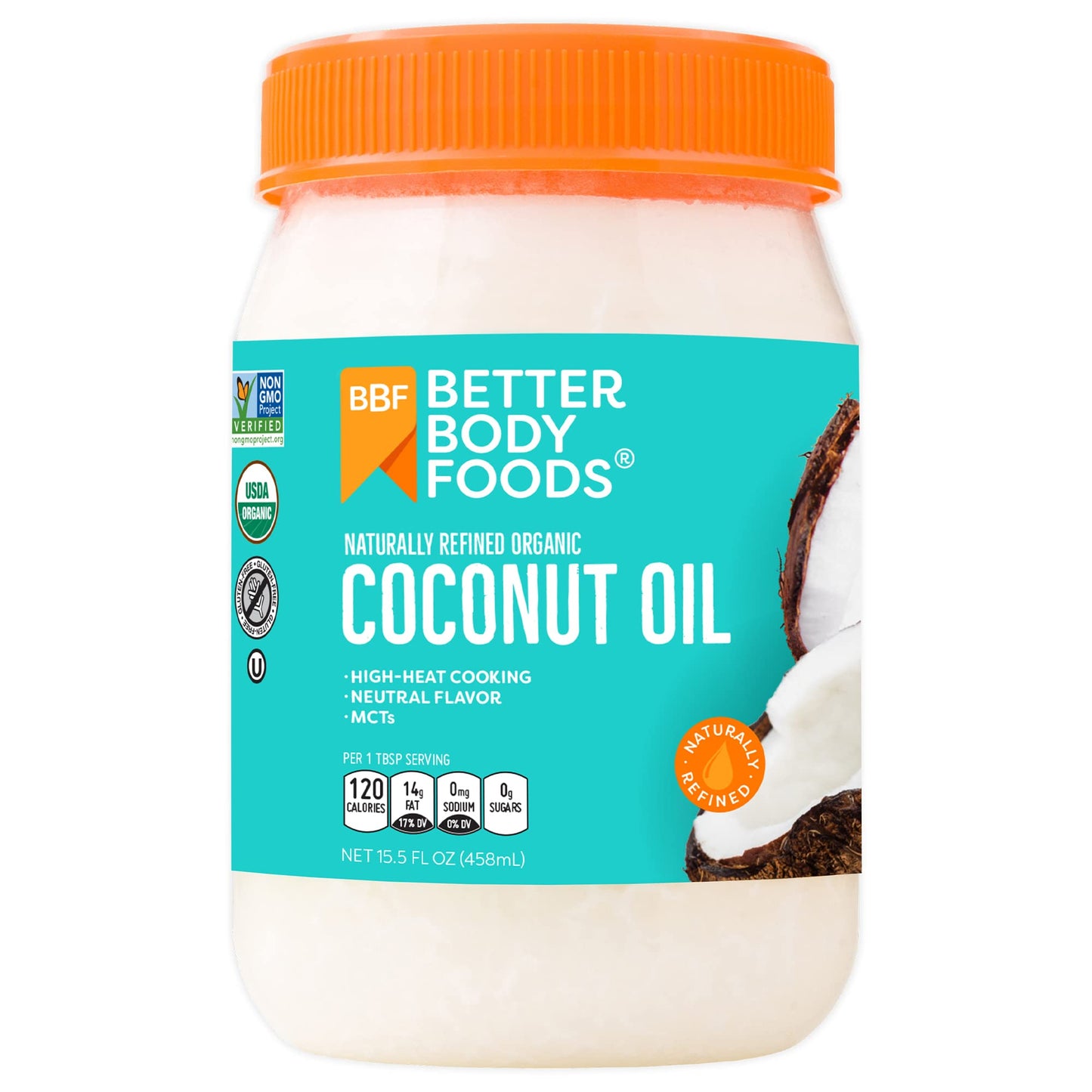 Betterbody Foods Organic Refined Coconut Oil, 15.5 Fl Oz, All Purpose Oil For Cooking, Baking, Hair And Skin Care