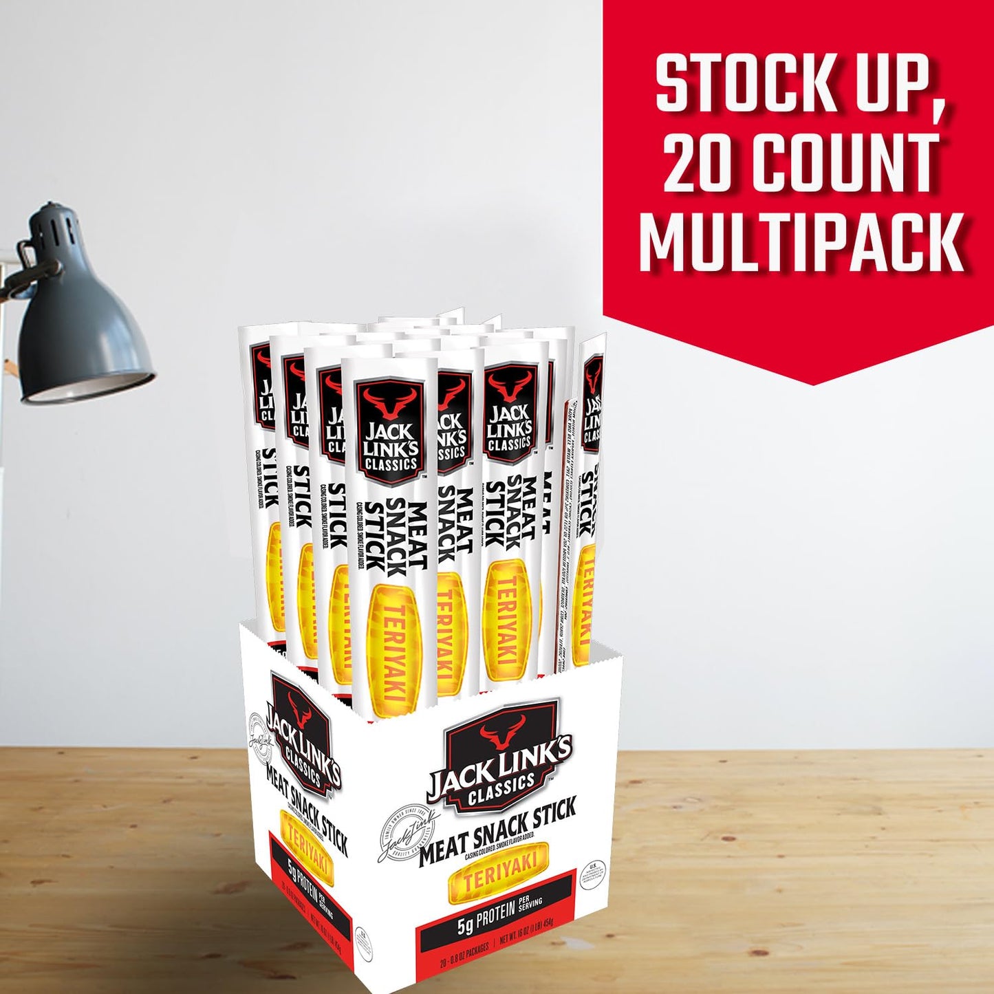 Jack Links Meat Sticks, Classic Teriyaki Meat Snack - Protein Snack, Meat Stick with 5g of Protein - 0.8 oz. (Pack of 20)