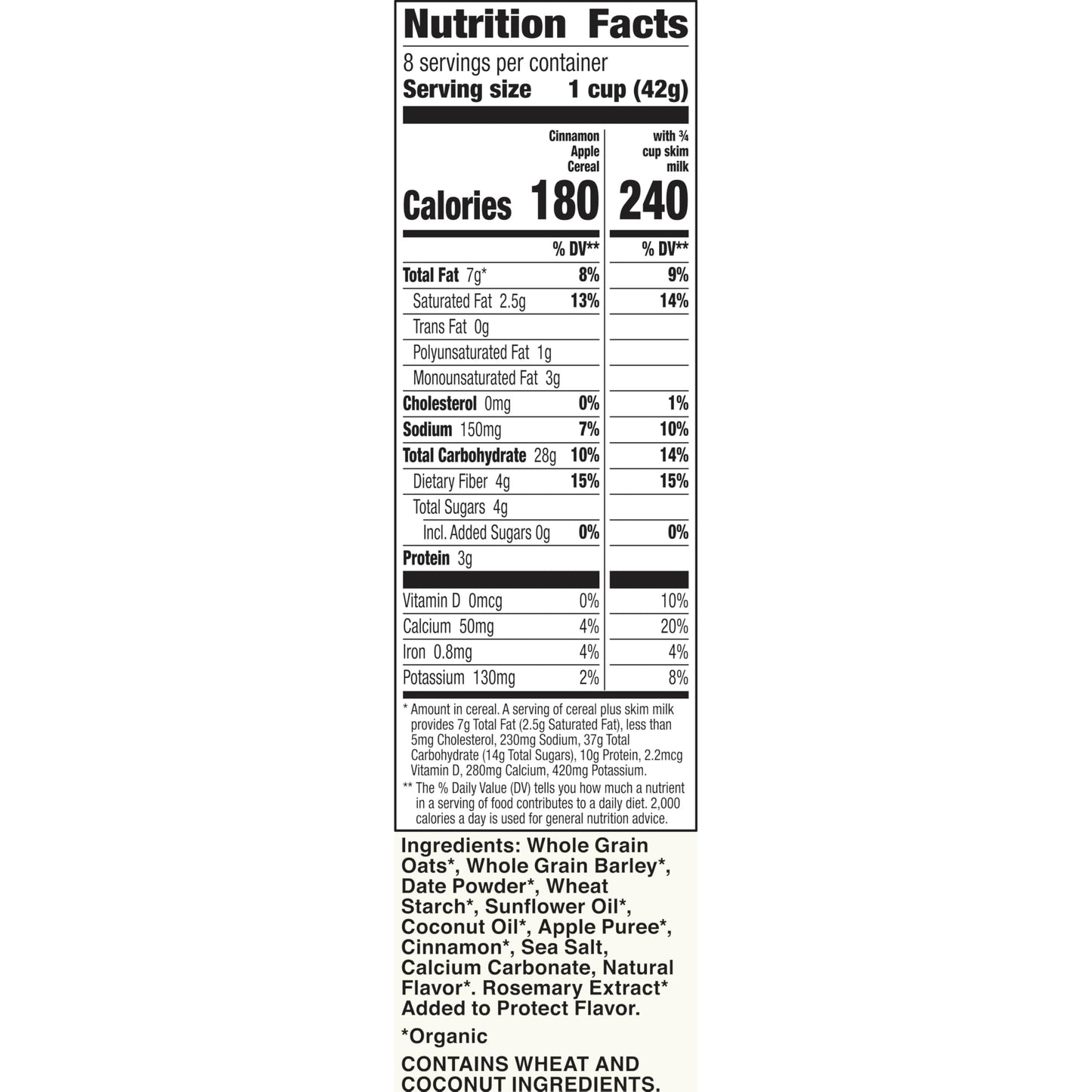 Cascadian Farm Organic Cinnamon Apple Cereal  No Added Sugar  Made with Whole Grain  Non-GMO  12 oz