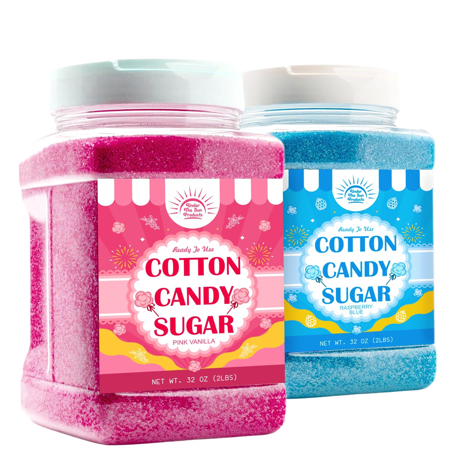 Cotton Candy Floss Sugar Package of 2ct-(Pink Vanilla and Blue Raspberry)-2lb Each Flavor- (2ct-2lb Jars)
