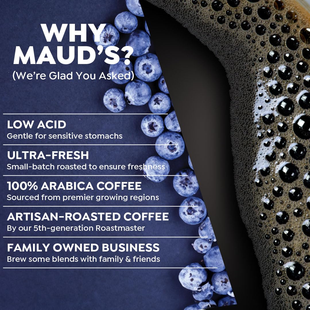 Maud'S Blueberry Flavored Coffee Pods, 18 Ct, Medium Roast Flavored Coffee In Recyclable Single Serve Pods - 100% Arabica Beans,