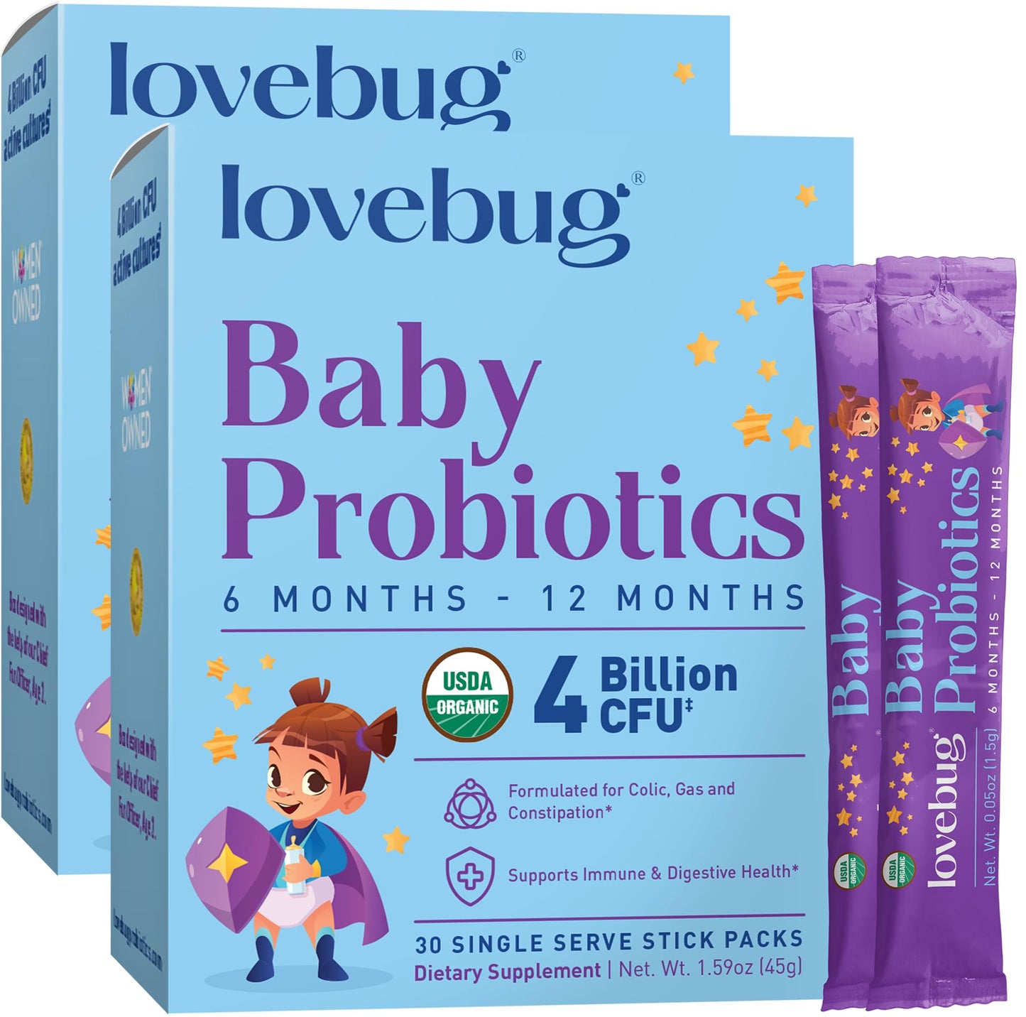 Lovebug Award Winning Usda Organic Probiotic For Babies | Multi-Strain 4 Billion Cfu | Easy-To-Take Powder | Sugar Free | Ages 6