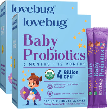 Lovebug Award Winning Usda Organic Probiotic For Babies | Multi-Strain 4 Billion Cfu | Easy-To-Take Powder | Sugar Free | Ages 6