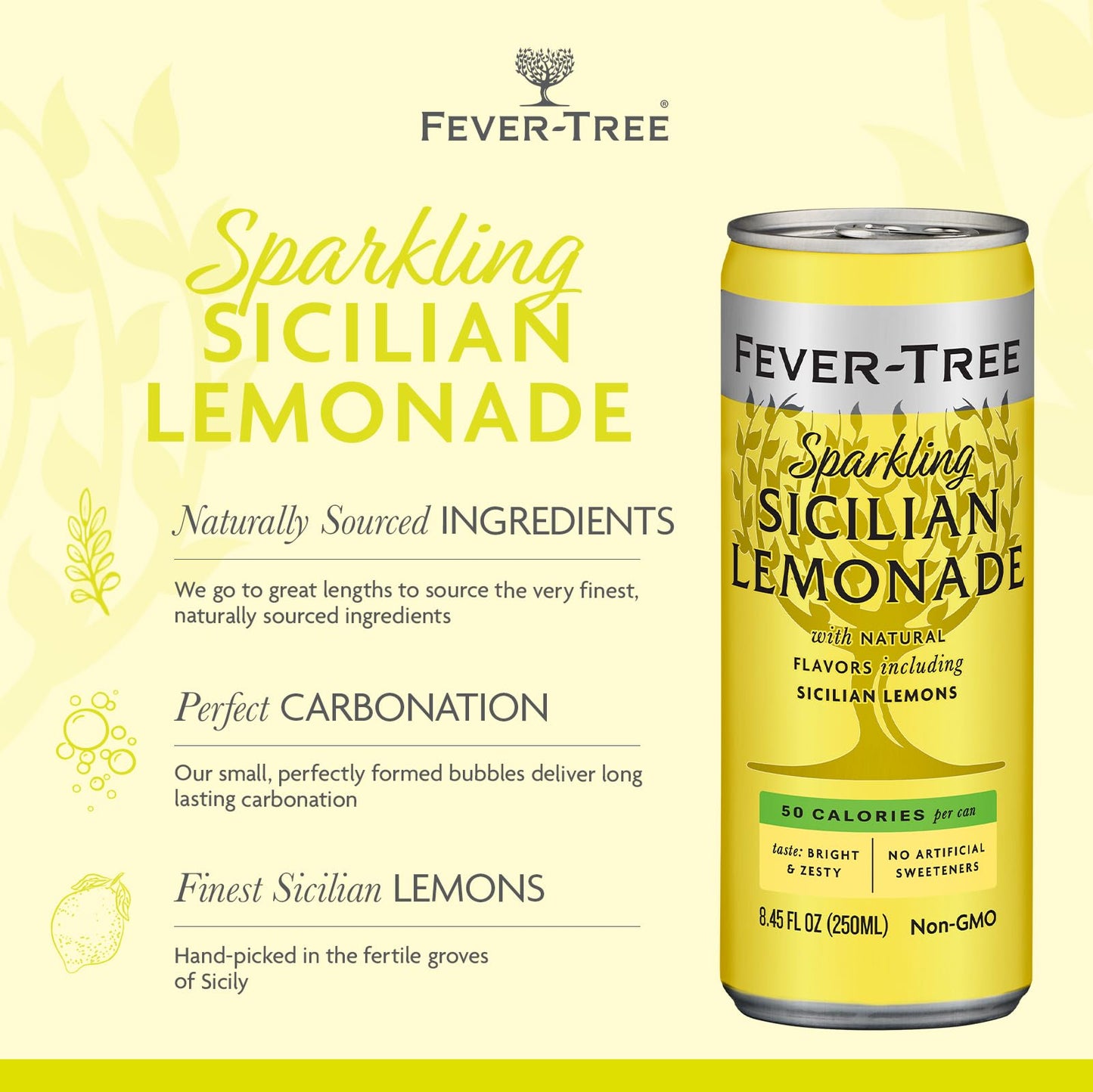 Fever-Tree Sparkling Sicilian Lemonade - enhanced Quality Mixer - Refreshing Beverage for Cocktails & Mocktails. Naturally Sourced Ingredients  No Artificial Sweeteners or Colors - 8.5 Fl Oz Cans - Pack of 24