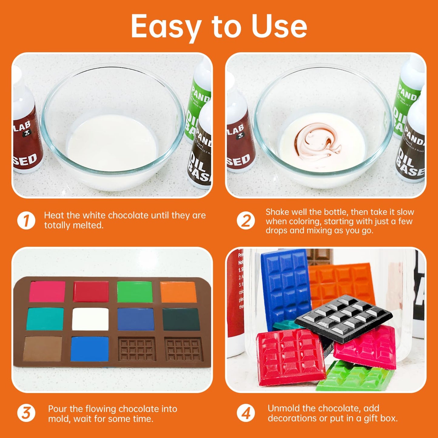 Orange Oil Based Food Coloring For Chocolate, Candy Melts, Donuts, Strawberries, Frosting, Cake, Professional Edible Dye For Bak