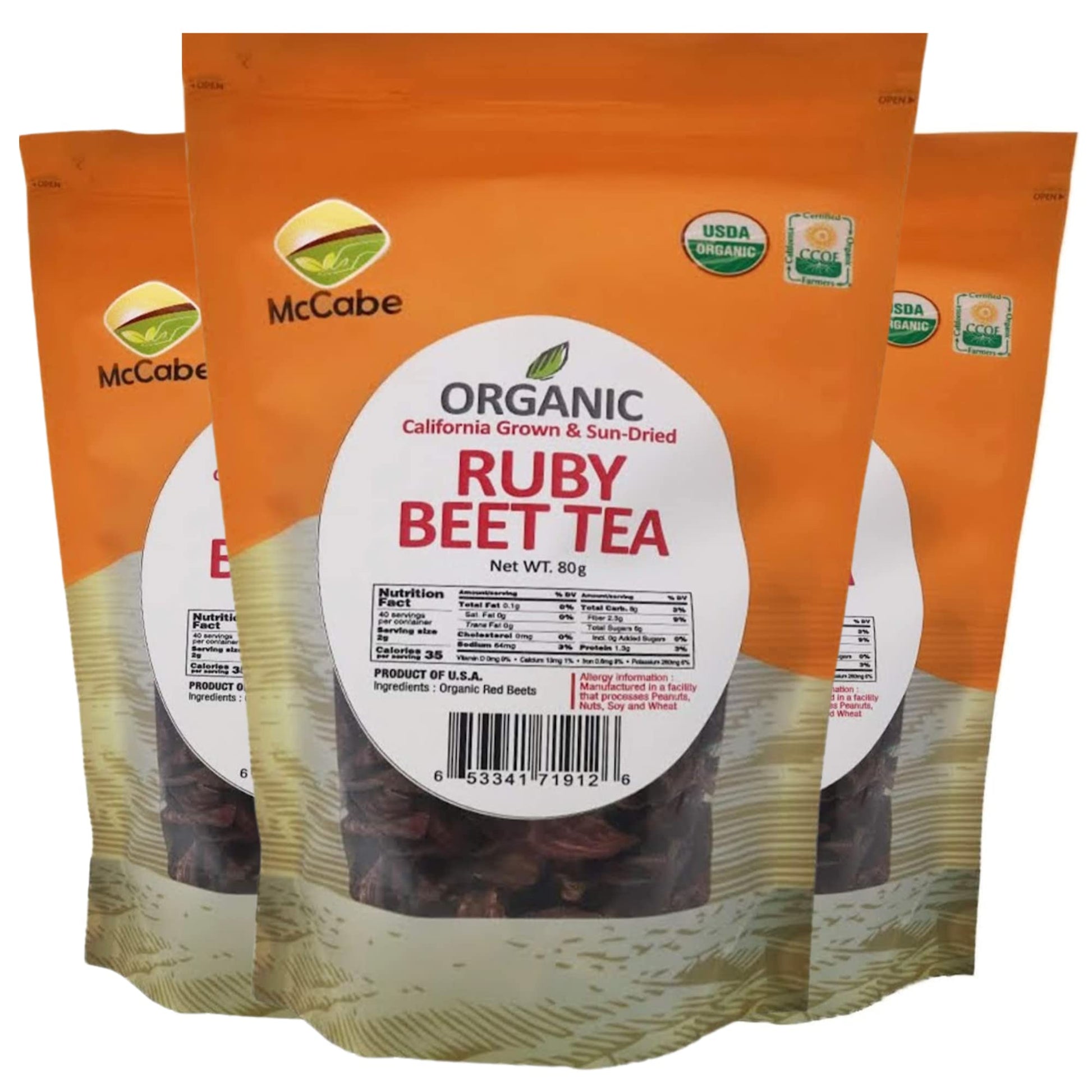 McCabe Organic Sun-Dried Ruby Beet Tea - 80g (Pack of 3) | Rich in Fiber & Minerals | USDA Certified