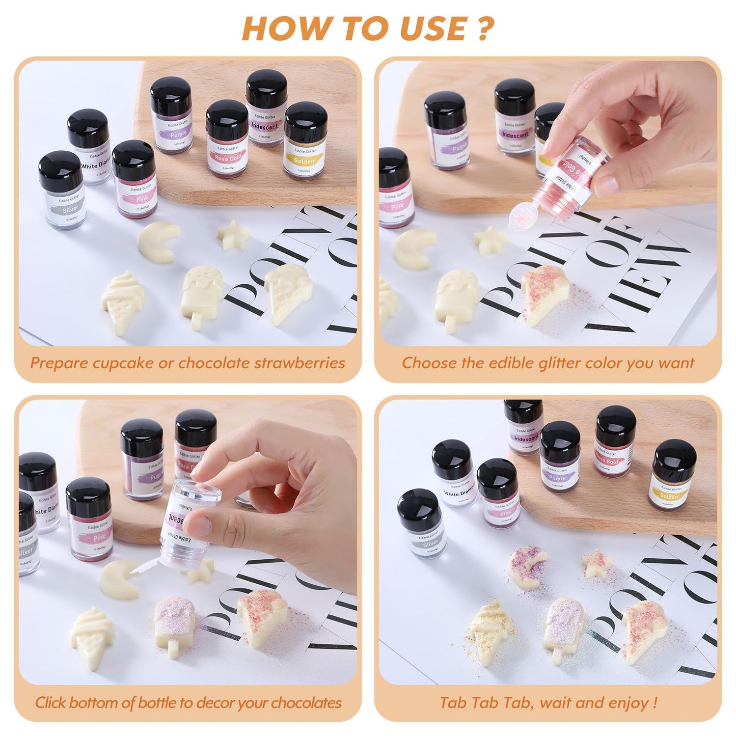 Jelife Orange Edible Glitter Dust For Drinks - 5 Grams Food Grade Luster Glitter Dust, Sprinkle On Sparkle Edible Food Coloring