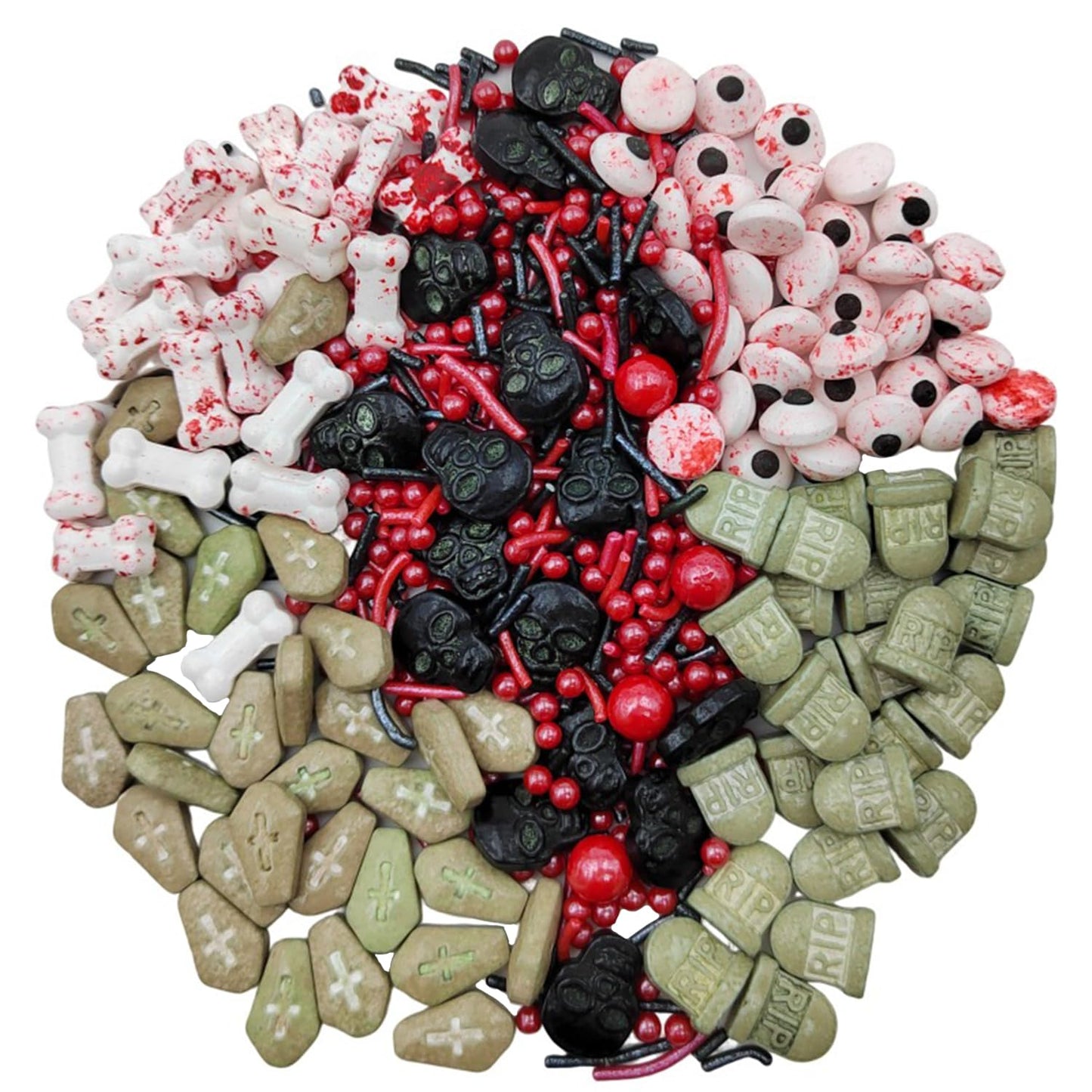 Homankit Halloween Sprinkles for Cake Decorating Edible Eyes Red Black Sprinkles Dog Bones Tombstone Skull Sprinkle Mix Cake Cup