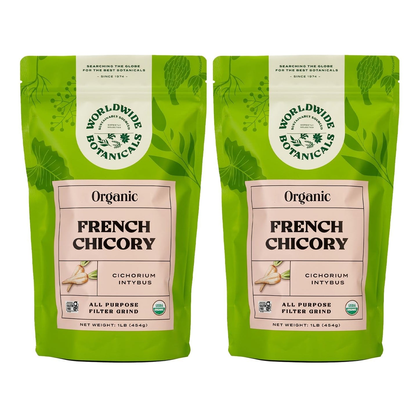 Worldwide Botanicals Organic French Chicory Root - Brew Like Coffee  Blend Roasted Chicory Root With Coffee  Coffee Alternative  Acid Free  Energy Blend Free  Kosher  1 Pound  Pack Of 2