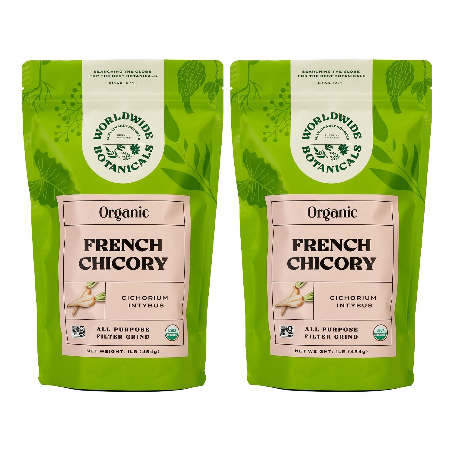 Worldwide Botanicals Organic French Chicory Root - Brew Like Coffee  Blend Roasted Chicory Root With Coffee  Coffee Alternative  Acid Free  Energy Blend Free  Kosher  1 Pound  Pack Of 2