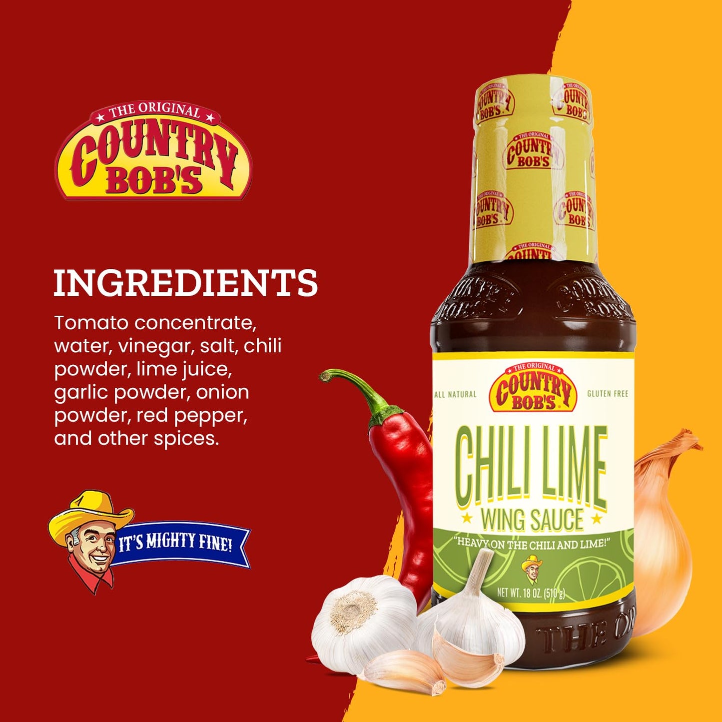 Country Bob'S Chili Lime Wing Sauce - Zesty & Spicy Flavor, Made With Pure Ingredients, Small Batch Crafted, Ideal For Wings, Ho