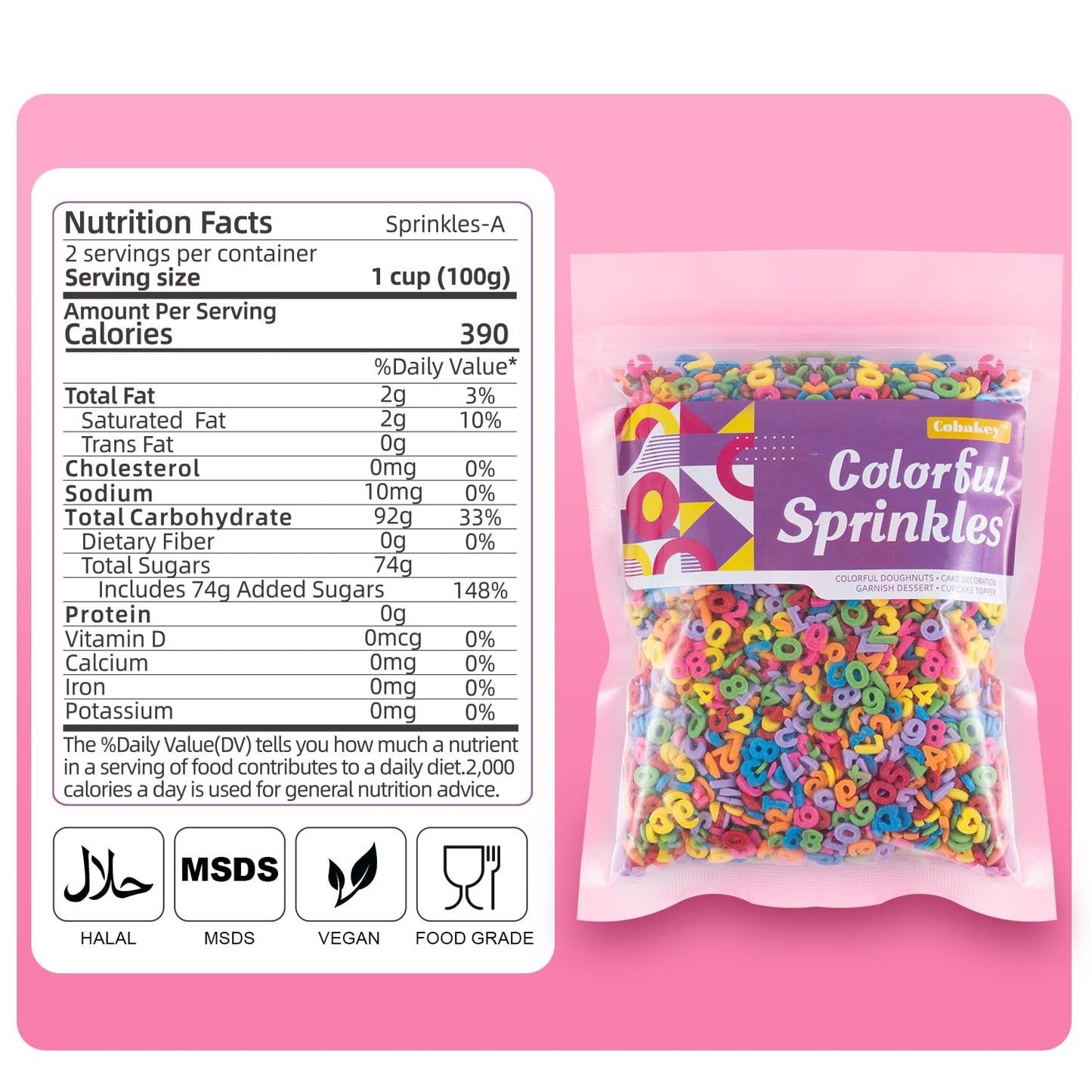 Numbers Sprinkles For Cake Decorating 7 Ounces Edible Rainbow Confetti Sprinkles For Cupcake, Cookies, Ice Cream Topper, Multico