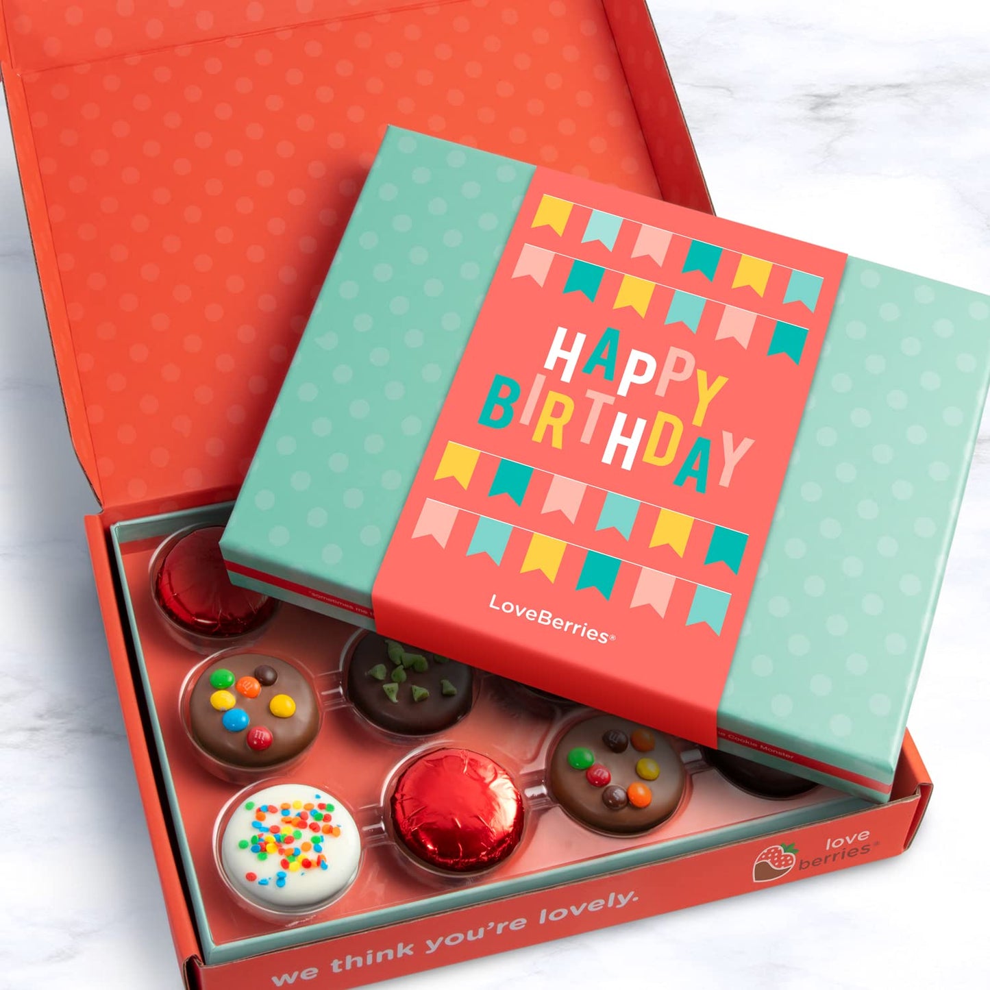 A Gift Inside Birthday Deluxe Chocolate Dipped Oreos Gift Box - 12 Pc