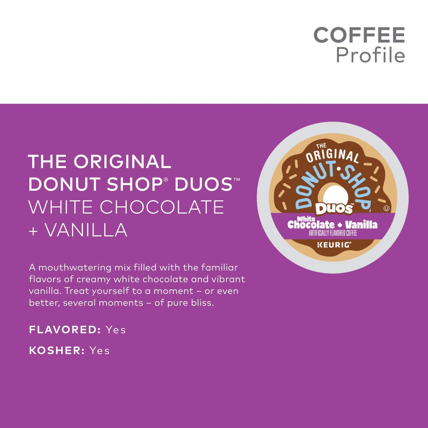 The Original Donut Shop Duos White Chocolate + Vanilla, Keurig Single Serve K-Cup Pods, 12 Count