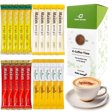 CUTIE MANGO Maxim & Stevia Variety 20 Sticks Premium Korean Instant Coffee Sampler White Mocha Original Zero Sugar Stevia Assort