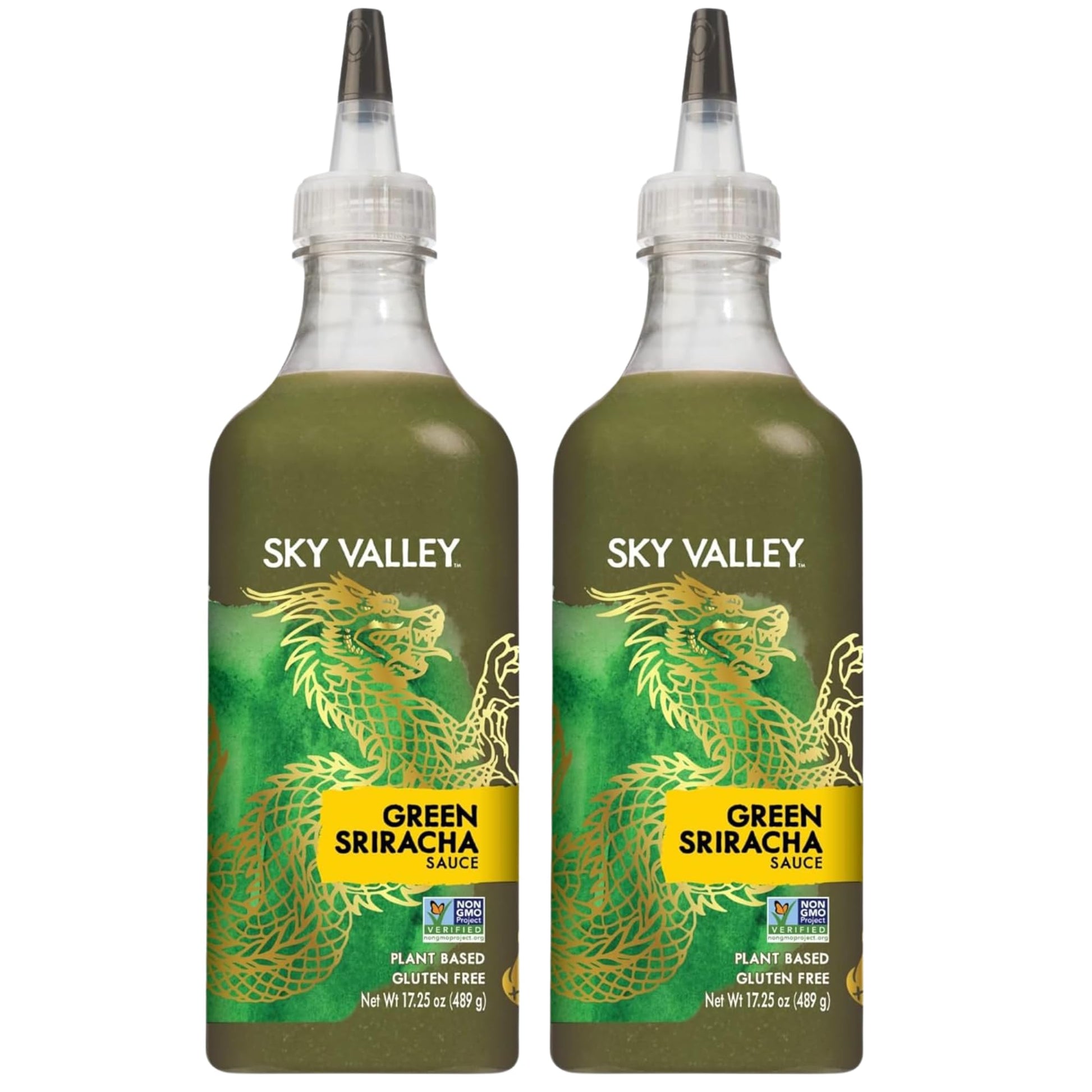 Sky Valley Green Sriracha Sauce - Spicy Green Sriracha Hot Sauce, Lime, Jalapeno Pepper, Cilantro, Plant Based, Vegan - 17.25 Oz