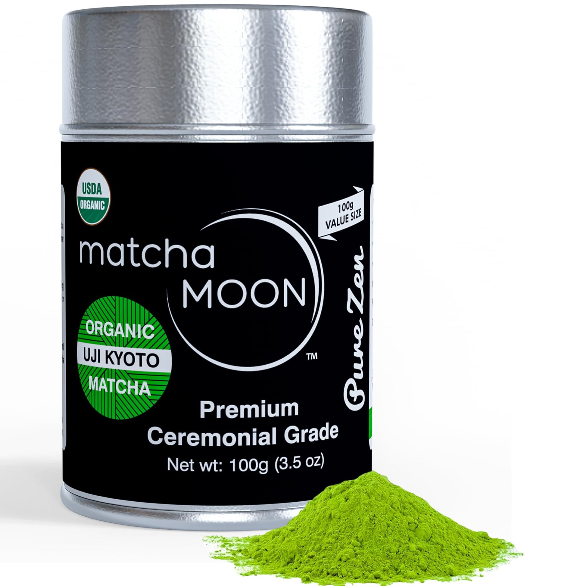 Matcha Moon Ceremonial Grade Matcha Green Tea Powder - Organic - 100g Tin - Perfect for Whisking - Value Size