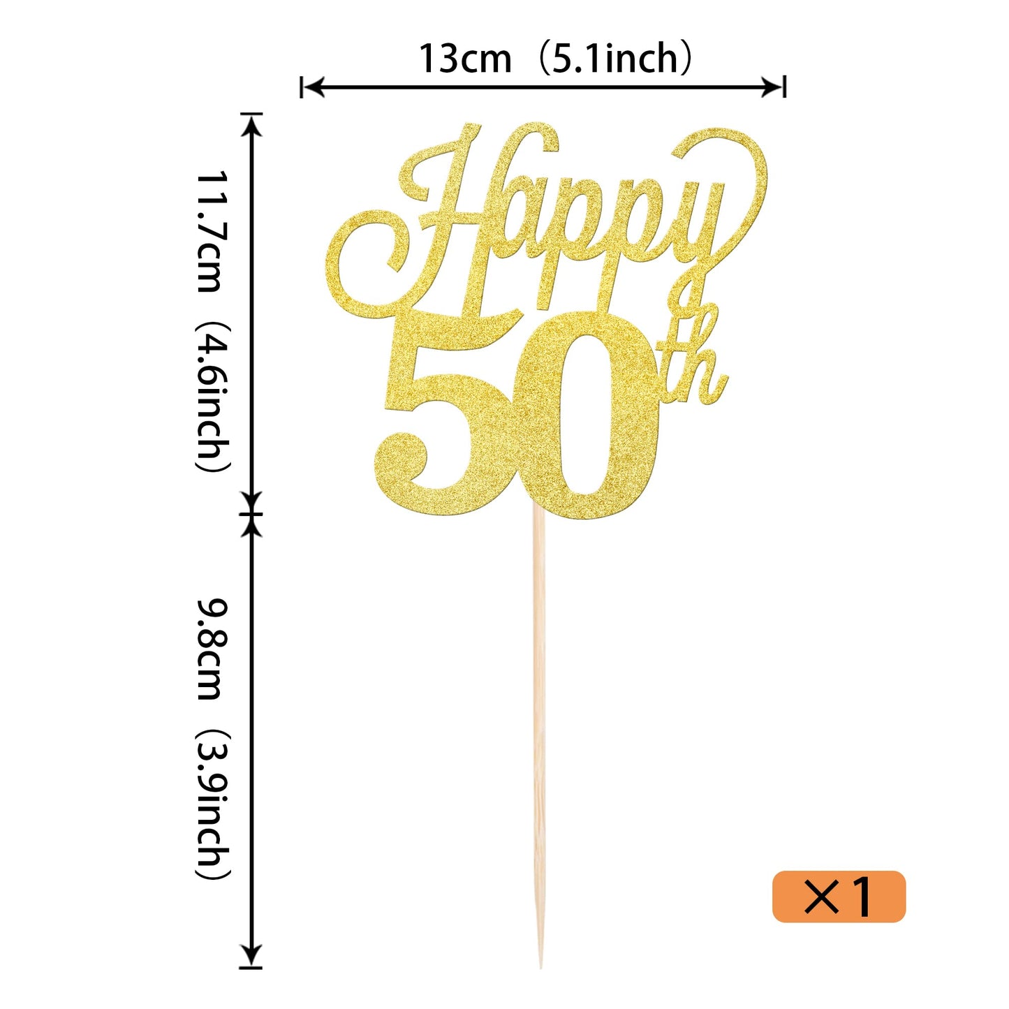 YCTHUNFISH 50th Birthday Cake Topper Black Glitter Number 50, Bamboo Material, Gold Color, Party Supplies for 50th Anniversary Celebrations