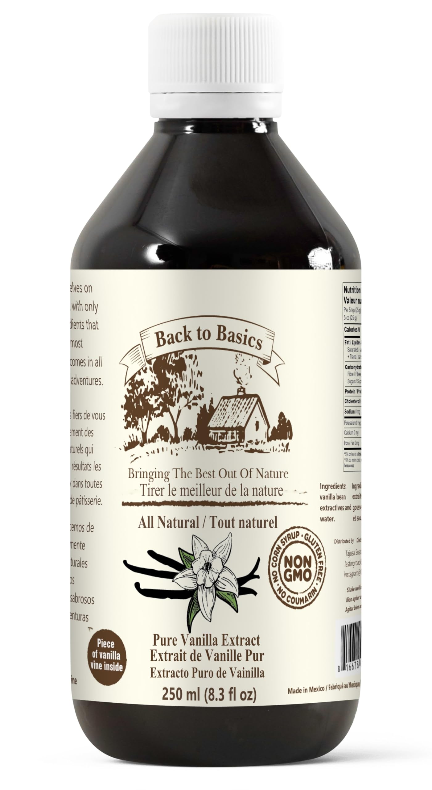 BACK TO BASICS Pure Vanilla Extract - 8 oz - All Natural Mexican Vanilla for Cooking, Baking, and Desserts