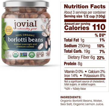 Jovial 100% Organic Borlotti - Borlotti, Organic Borlotti, No Saturated Fat, Gluten Free, Recyclable Glass, Great Source Of Fibe