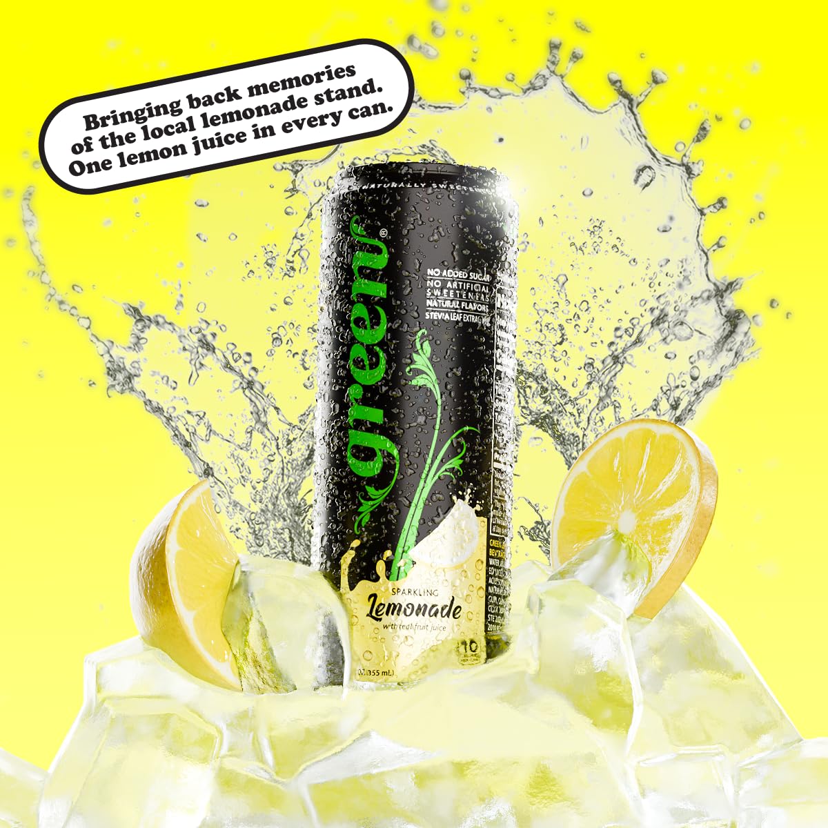Green Lemonade - No Added Sugar, 6% Real Lemon Juice, 10 Calories Per Can, Naturally Sweetened With 100% Stevia Leaf Extract, Ca