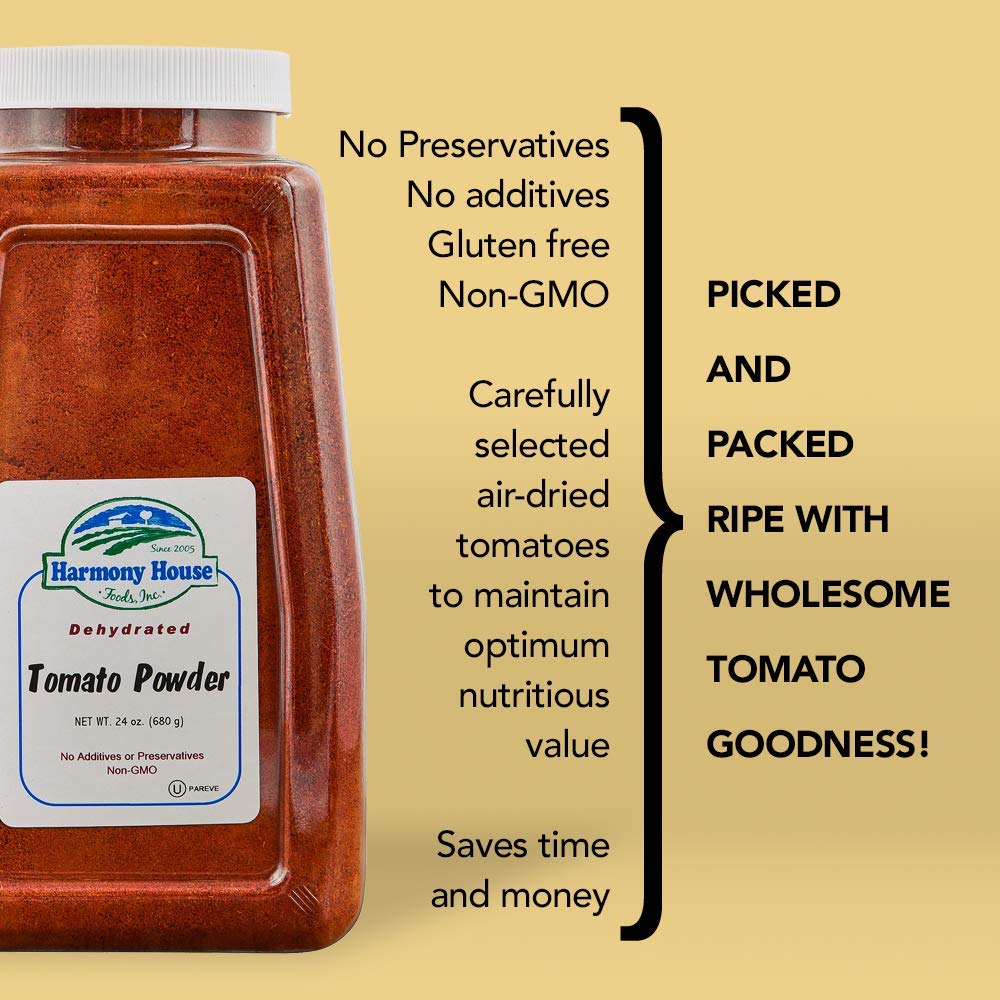 Premium Dehydrated Tomato Powder, 24 Oz Size Quart Jar - From Harvest Red Tomatoes By Harmony House Foods