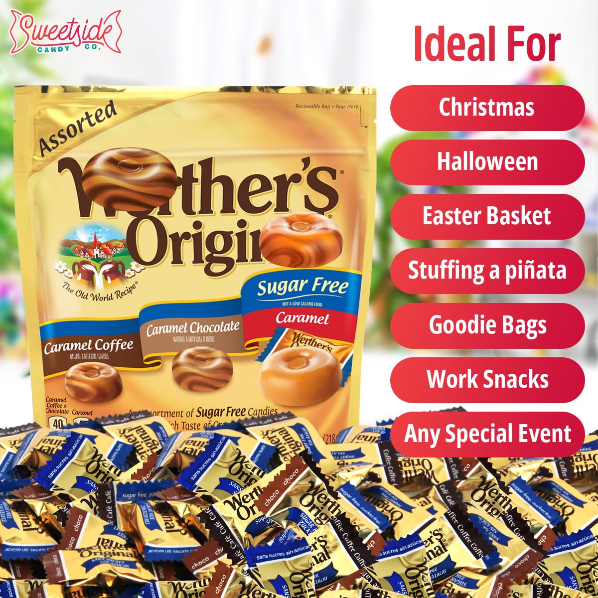 WerthersOriginal Caramel Hard Candy Assorted Flavors, 2 Pack of Individually Wrapped Sugar Free WerthersHard Candy, 7.7oz Each