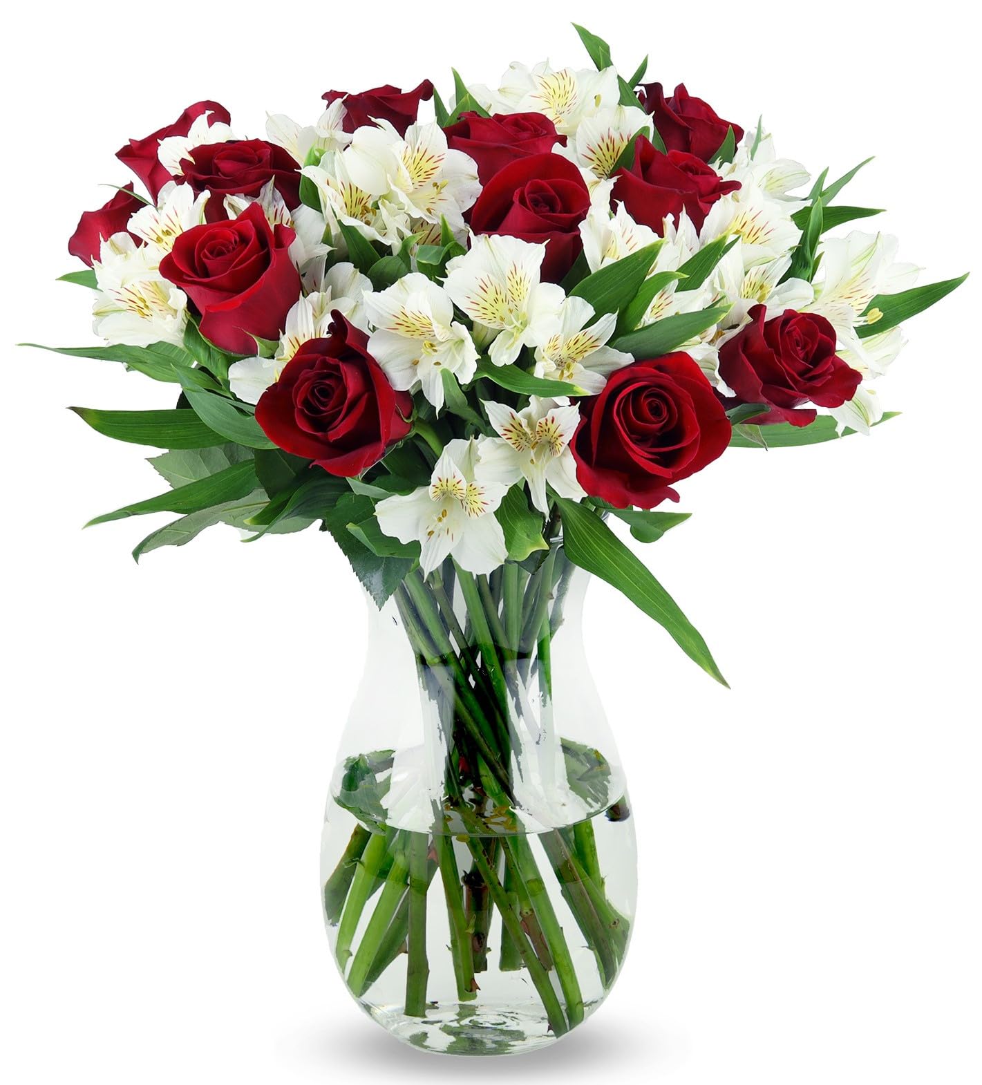 Benchmark Bouquets - Classic Roses & Alstroemeria (Glass Vase Included) - Fresh Flowers for Delivery - Gift for Graduation, Birt