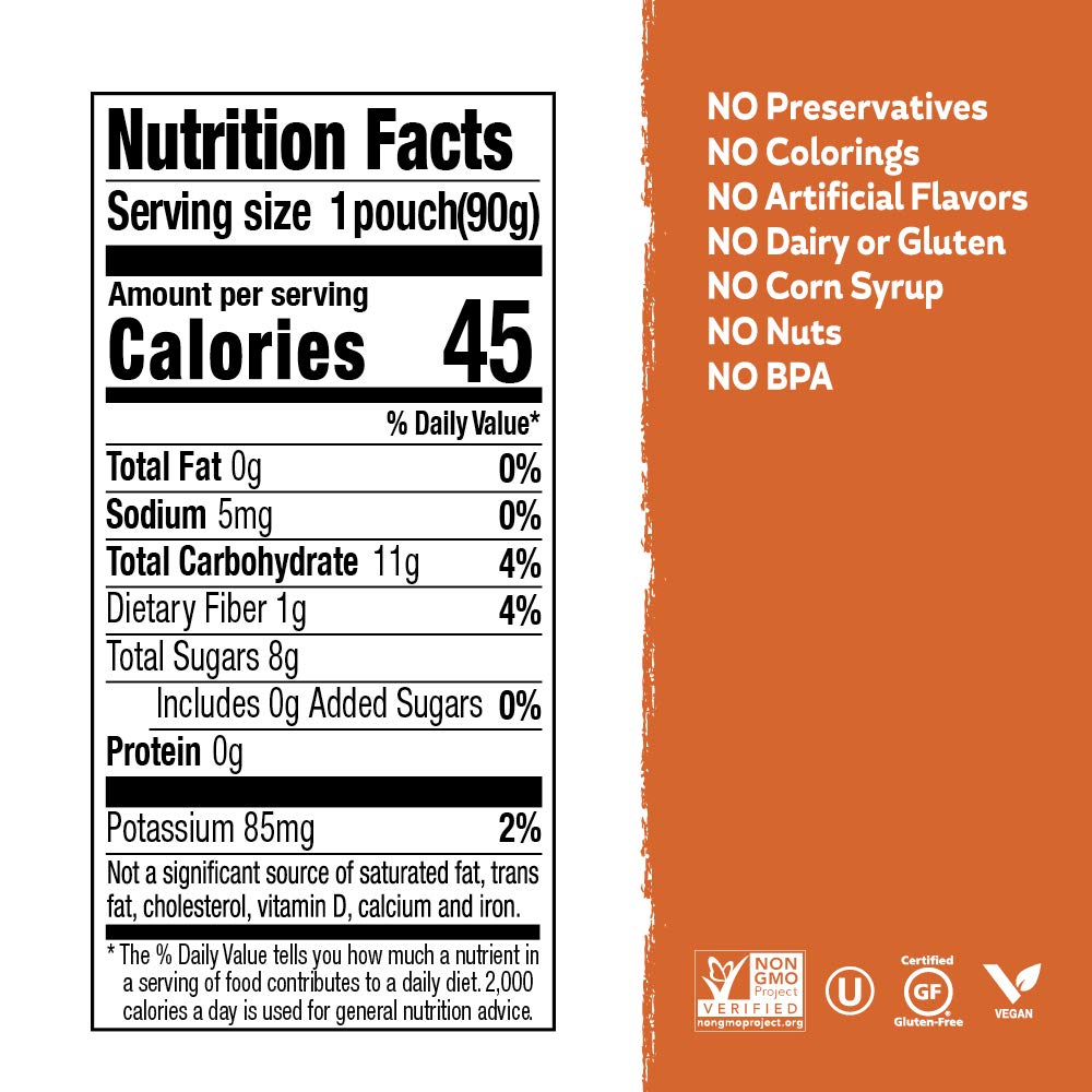 Buddy Fruits & Veggies Snacks To Go Peach Carrot Unsweetened Applesauce 3.2Oz Pouch (18Pk) Gluten-Nut-Dairy-Preservatives-Bpa Fr