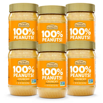 Crazy Richards 100% All-Natural Crunchy Vegan Peanut Butter with No Added Sugar and Non-GMO (16 Ounce, Pack of 6)