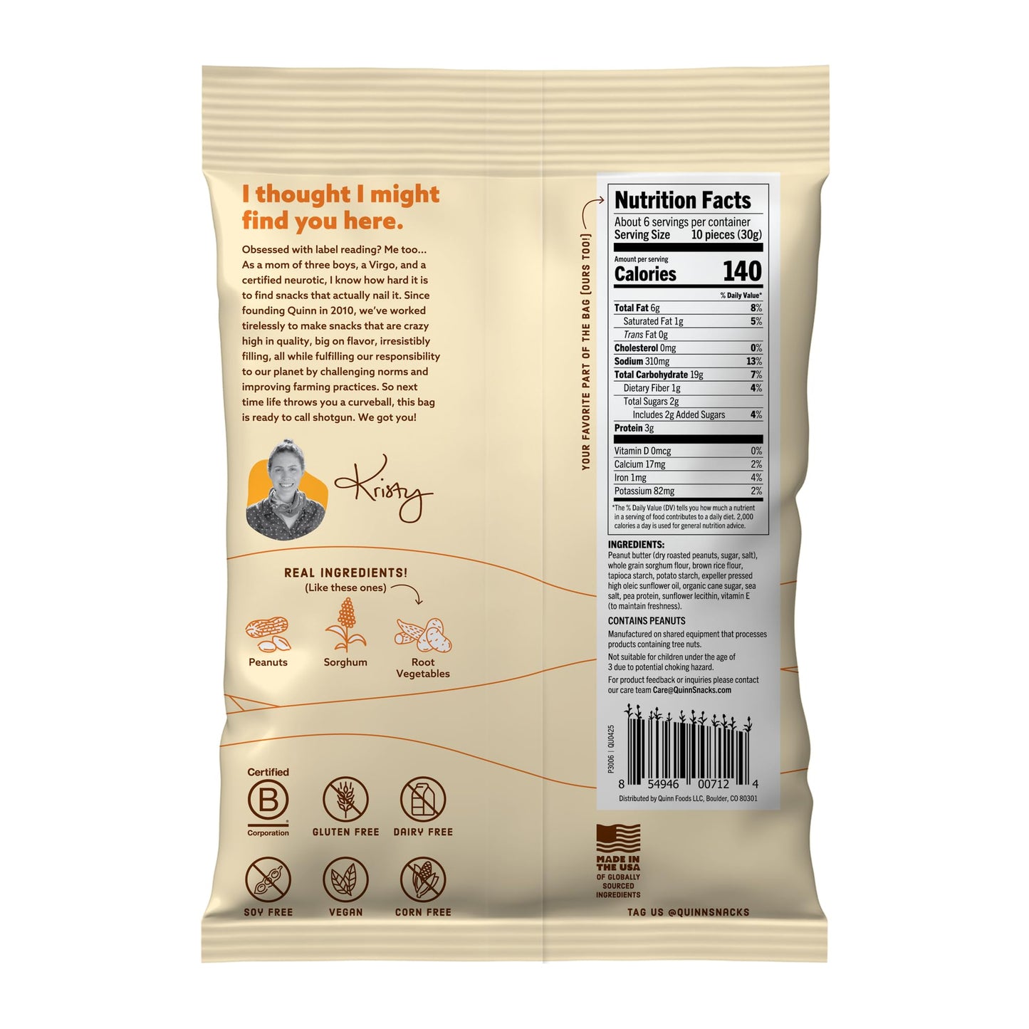 Quinn Peanut Butter Filled Pretzel Sticks, Gluten Free, Dairy Free, Vegan, 6.5 oz (Pack of 4)