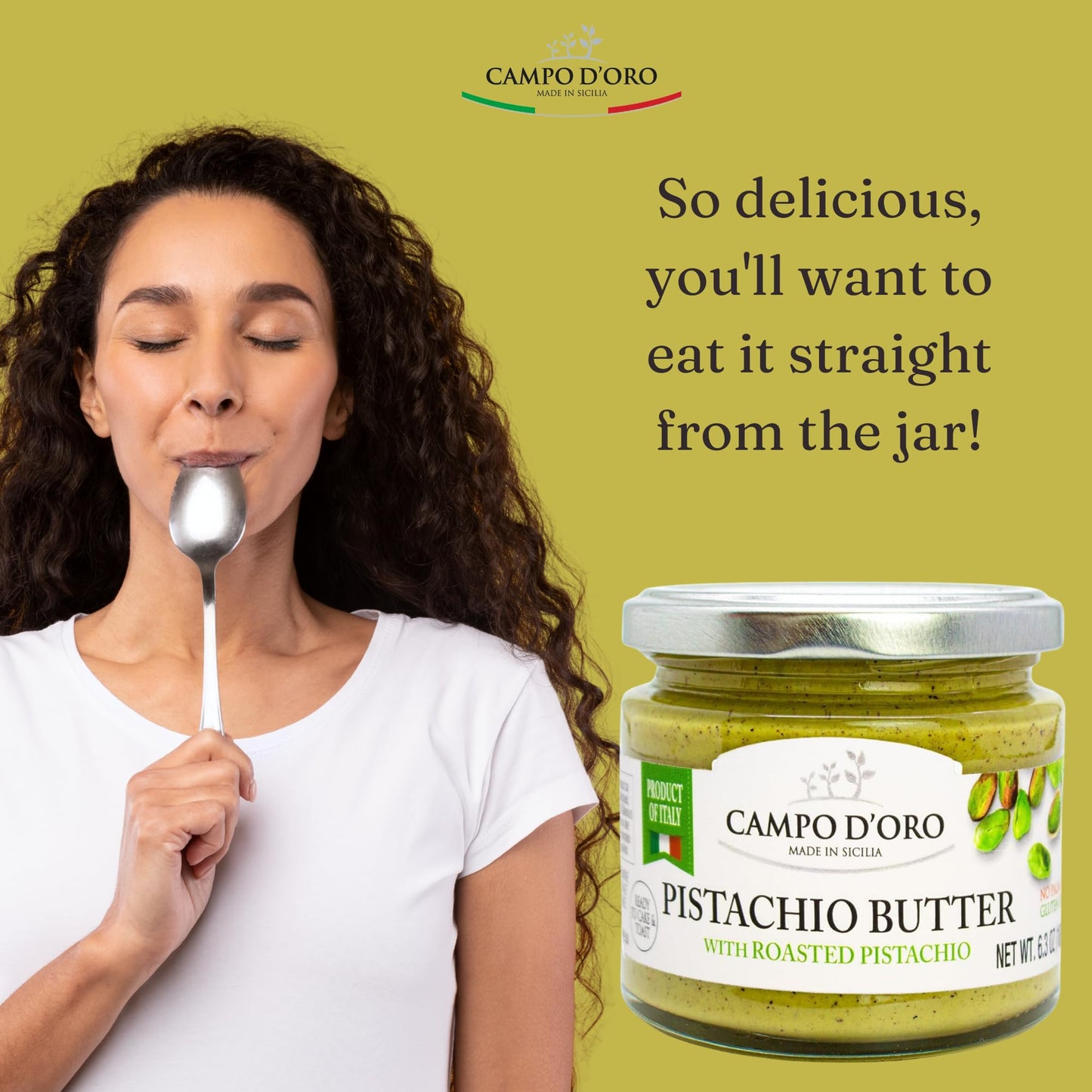 Campo D'Oro - Pistachio Cream Butter, Sweet, 2 X 6.35 Oz (180 G), Premium Ingredient To Make Knafeh Pistachio Dubai Chocolate Ba