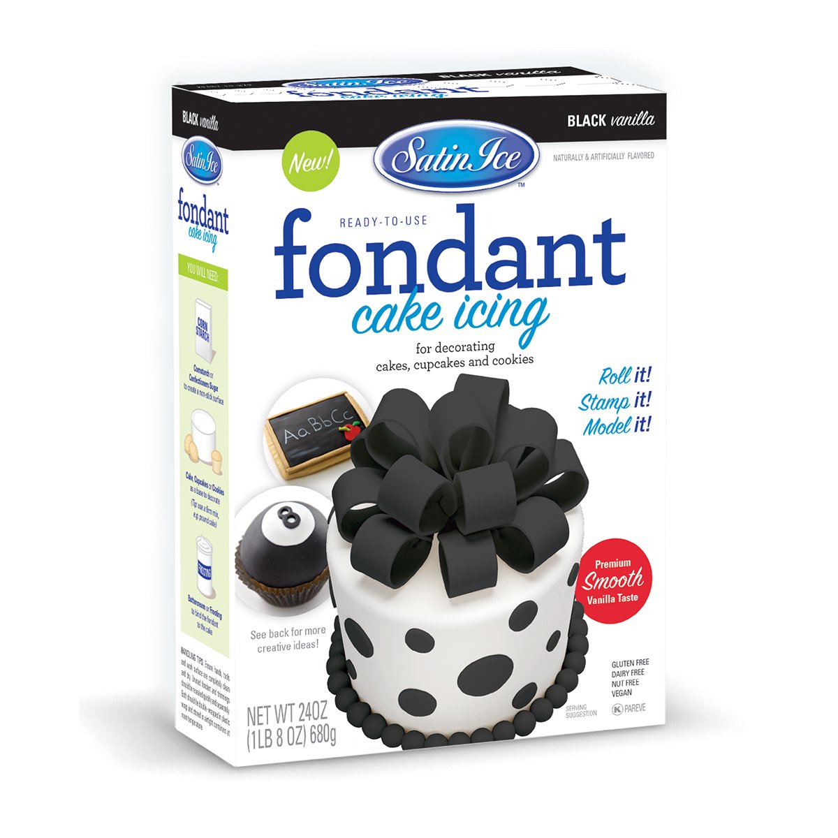 Satin Ice Black Fondant, Vanilla, 24 Ounces, Made with Satin Material