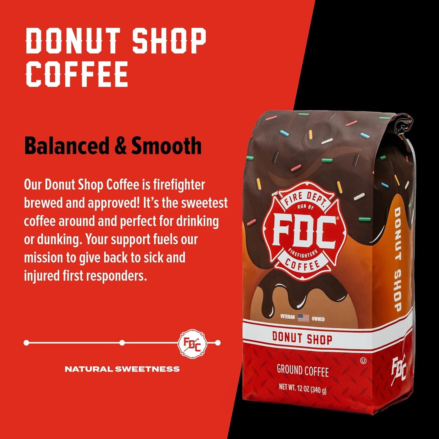 Fire Department Coffee - Gives Back To Firefighters - Donut Shop Ground Coffee - Sweet & Smooth - Medium Roast - Roasted In The