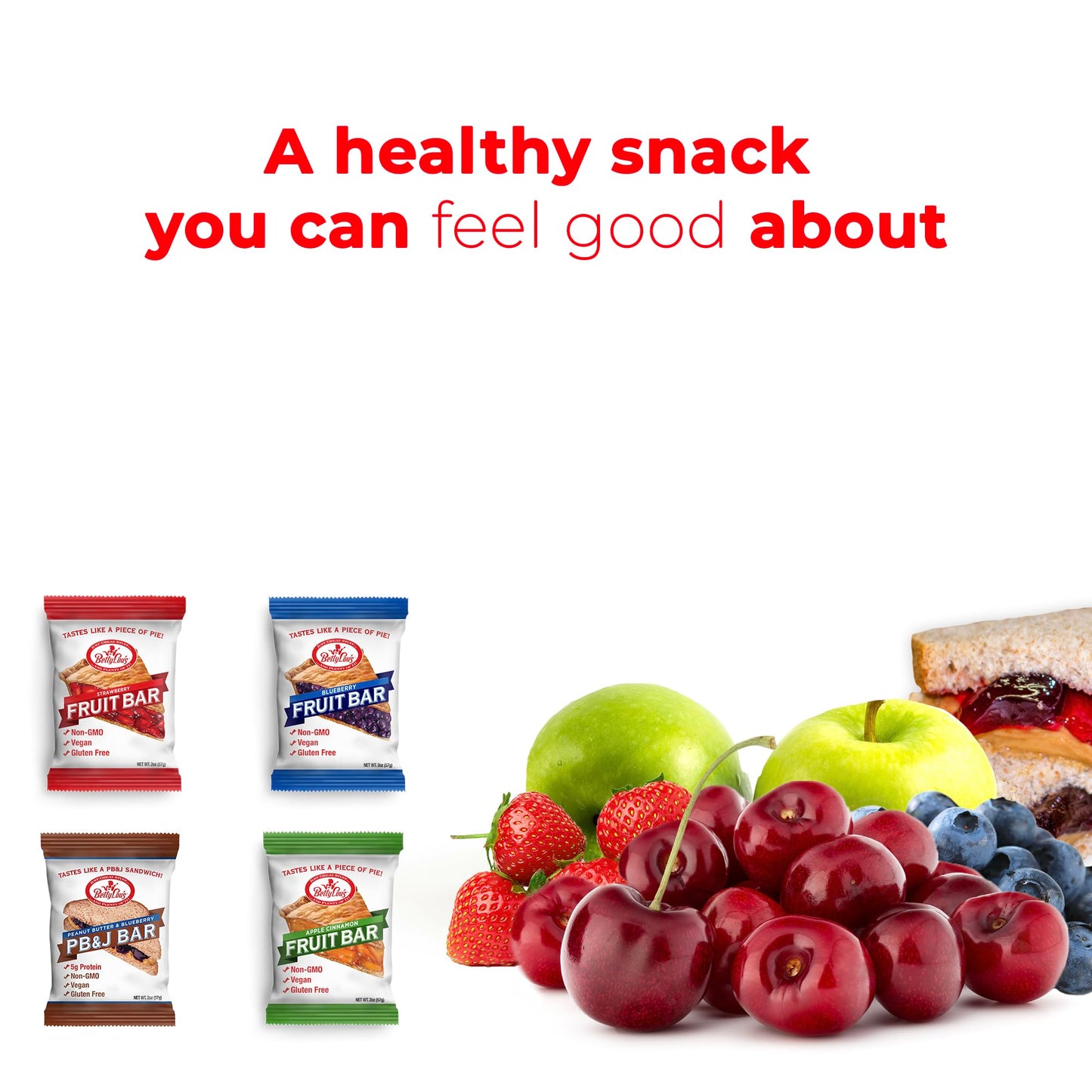 Betty Lous Fruit Bars & PB&J Bars Variety Pack, Gluten Free, Vegan, Non GMO, Deliciously Healthy Snacks, Individually Wrapped,