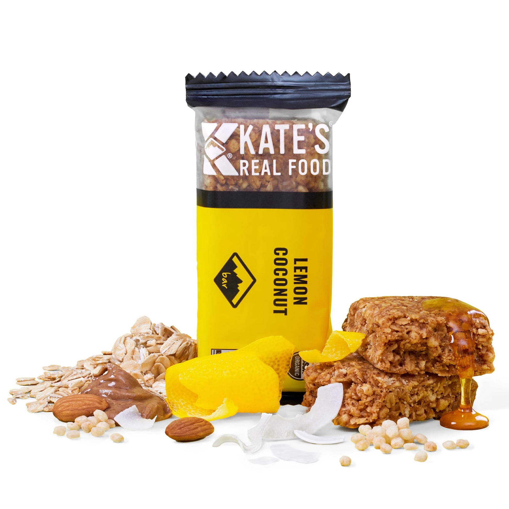 Kates Real Food Organic Granola Bars - Lemon Coconut (2.2 Oz, Pack Of 12) - Organic Energy Bars Made With Gluten Free Oats - Non