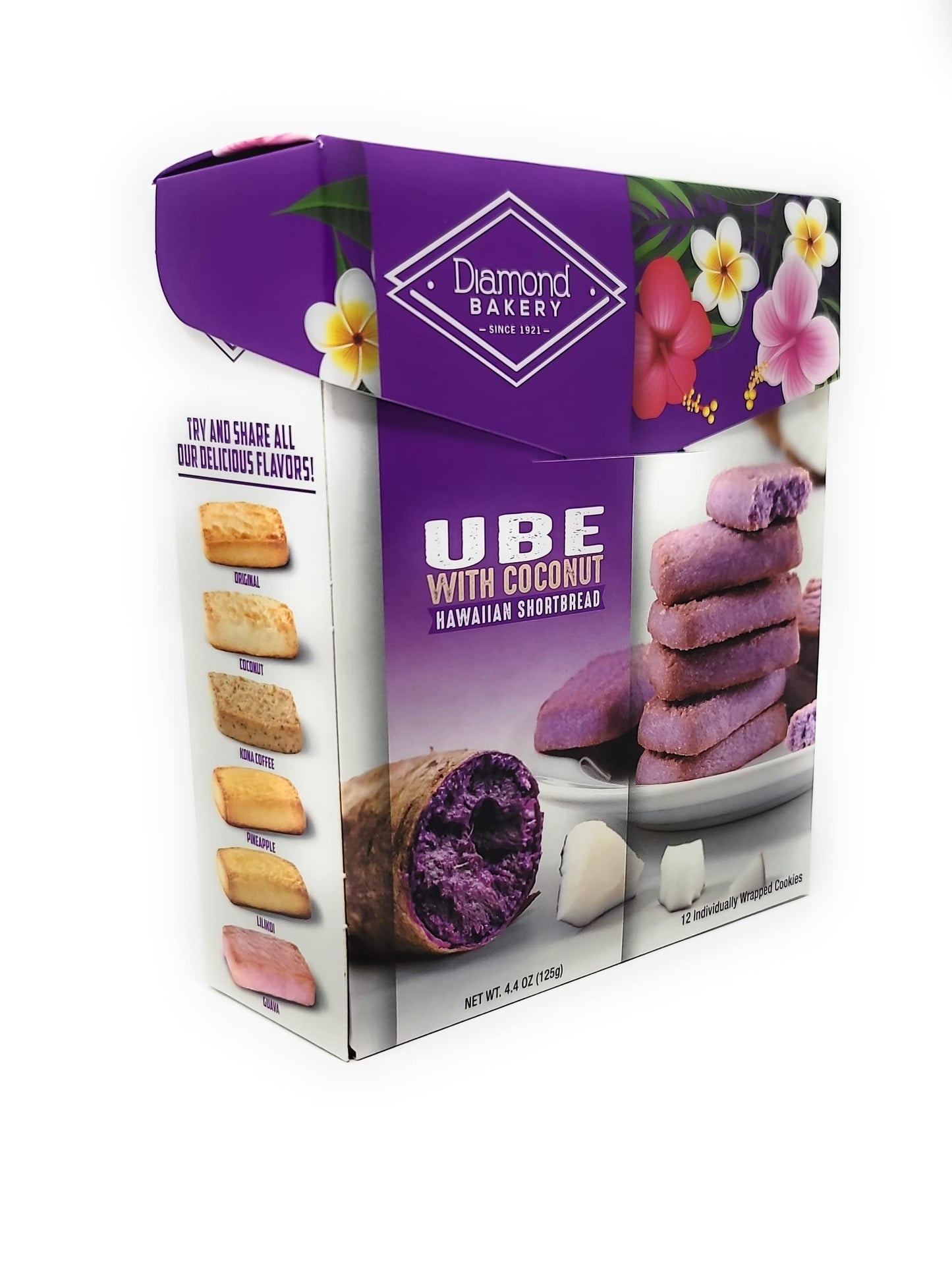Diamond Bakery - Hawaiian Shortbread Cookies New Flavors - 4.4 oz Individually Wrapped (Ube with Coconut)