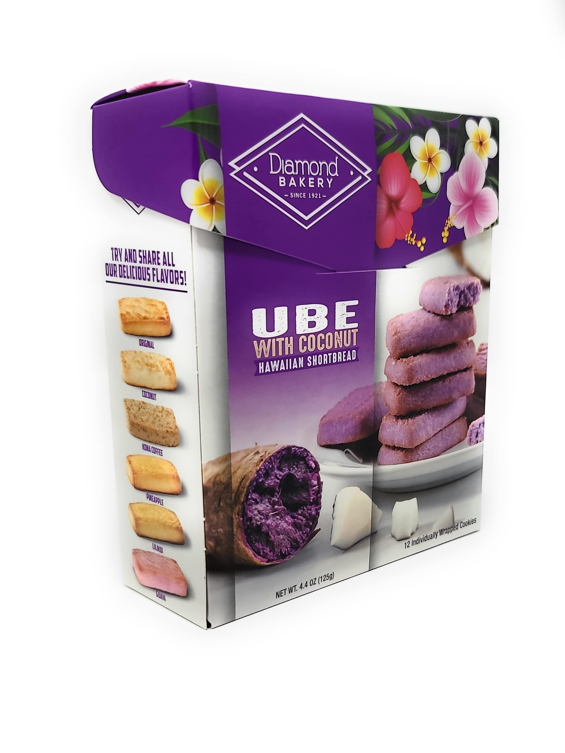 Diamond Bakery - Hawaiian Shortbread Cookies New Flavors - 4.4 oz Individually Wrapped (Ube with Coconut)