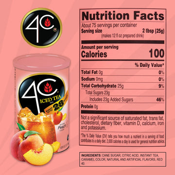 4C Powdered Drink Mix Cannisters, Peach Tea 3 Pack, 28 Quarts, Family Sized Cannister, Thirst Quenching & Refreshing Flavors